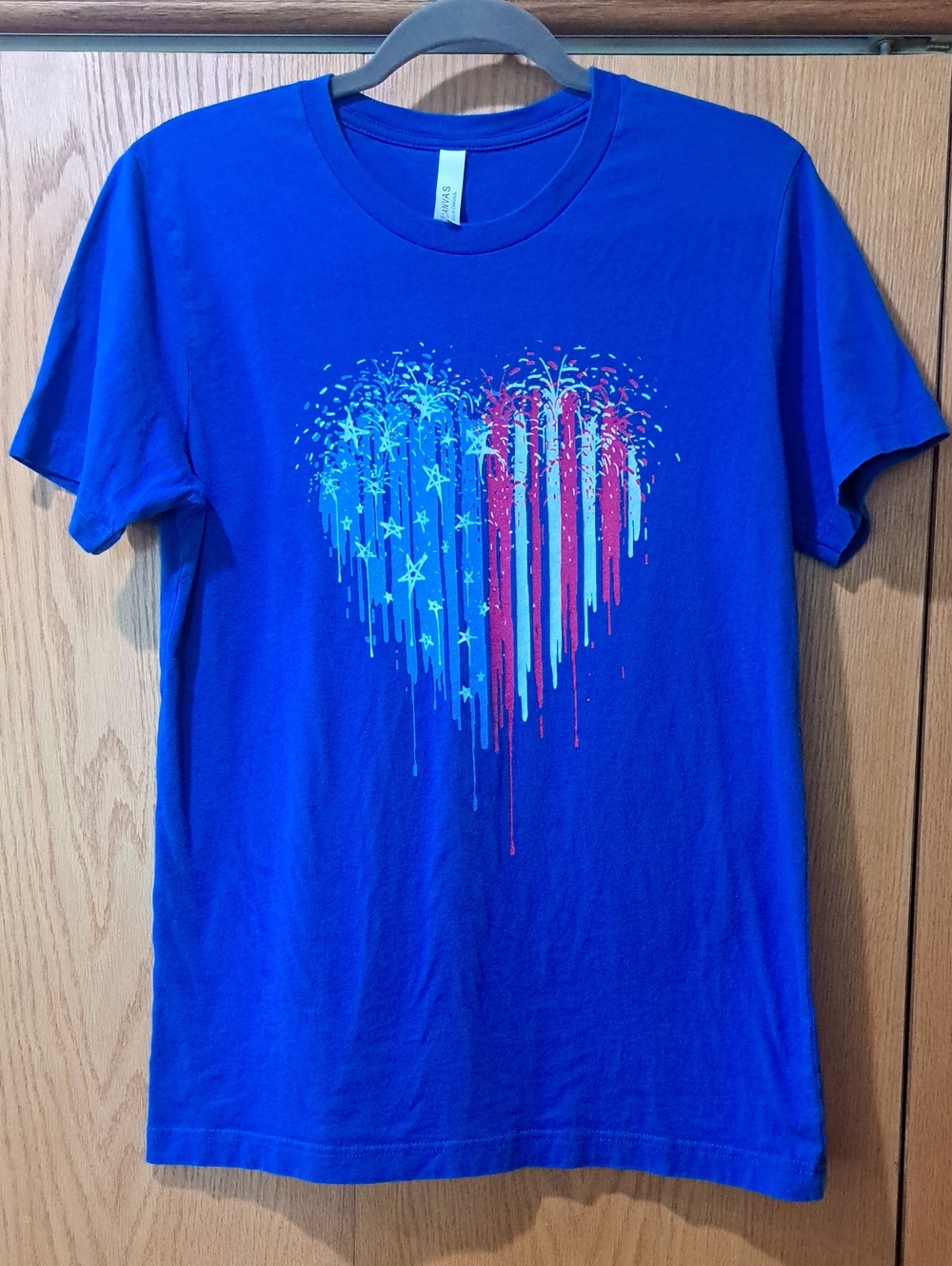 Bella Canvas Royal Blue Tee with Red & Light Blue Heart Flag Graphic